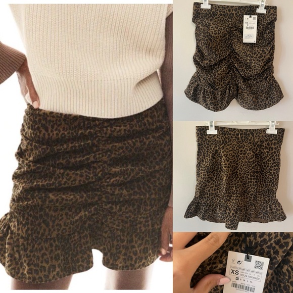 Animal-printed ruched corduroy skirt - Picture 2 of 5